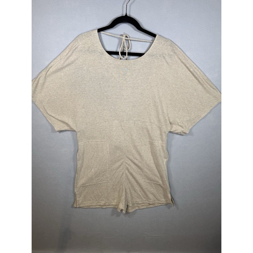 Free People Beach Romper Women's XS Boho Open Back Billowing Sleeves Linen Boxy